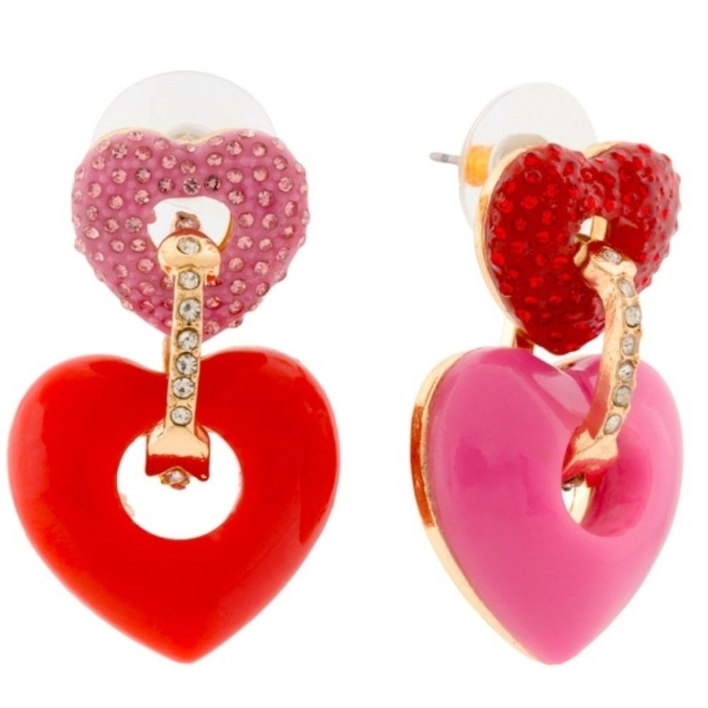 💕🔹️Betsey Johnson 🔹️ Pink and Red Mismatch Heart Earrings